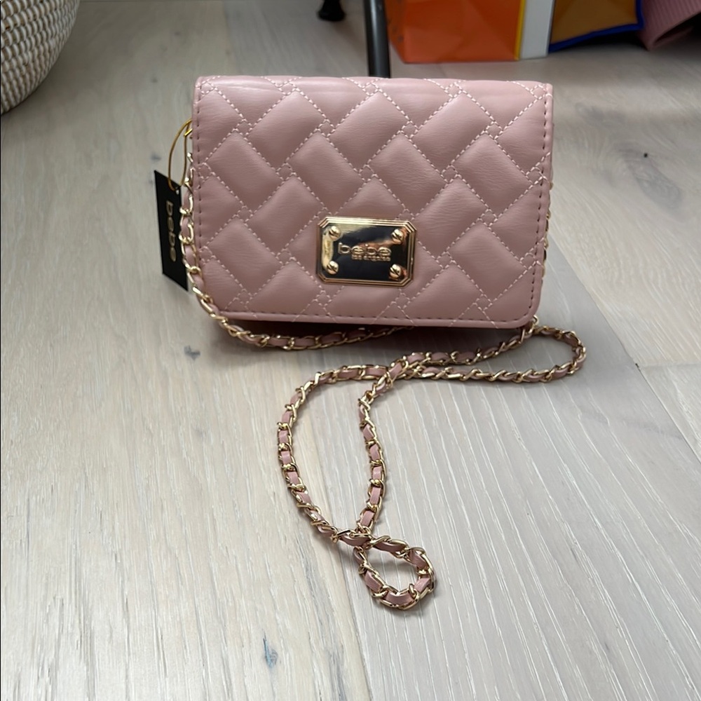 Bebe Pink Quilted Crossbody Bag